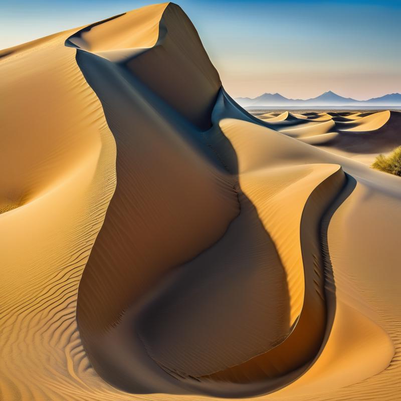 927851901-desert landscape at dusk, Salvador Dali surrealism, vibrant sky, long shadows, sand dunes.png